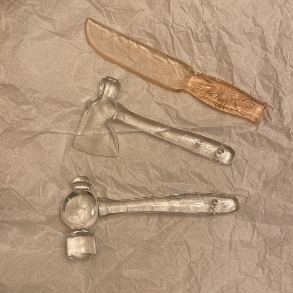 2 clear & 1 pink, Glass Decorative Tool Set.
